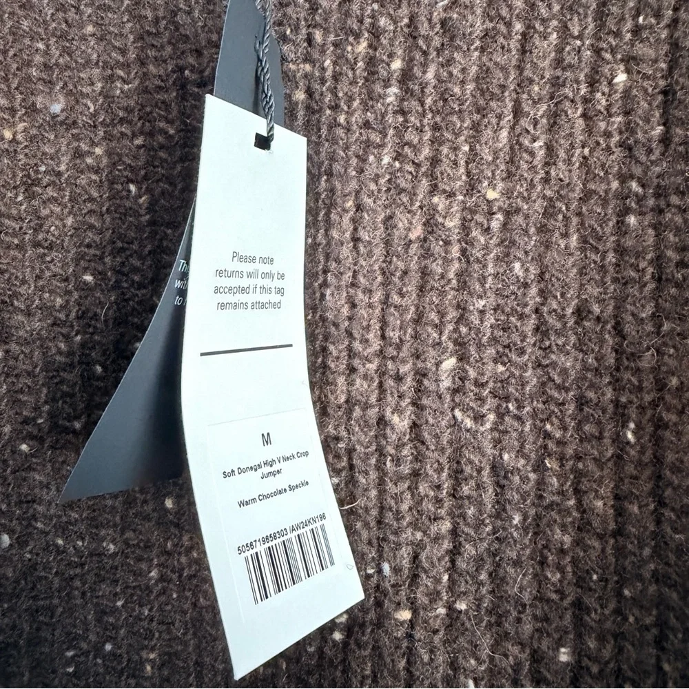 ME+EM Soft Donegal Tweed High V-Neck Crop Jumper - Chocolate - Picture 3 of 7